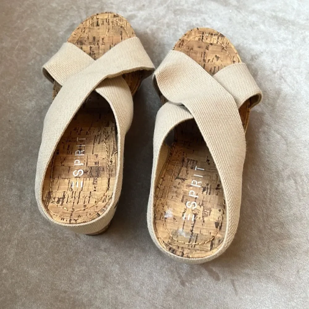 *ESPIRIT* Sz 9.5 Cork Wedge Bandage Wrap Style Samdals COMFY! EUC!